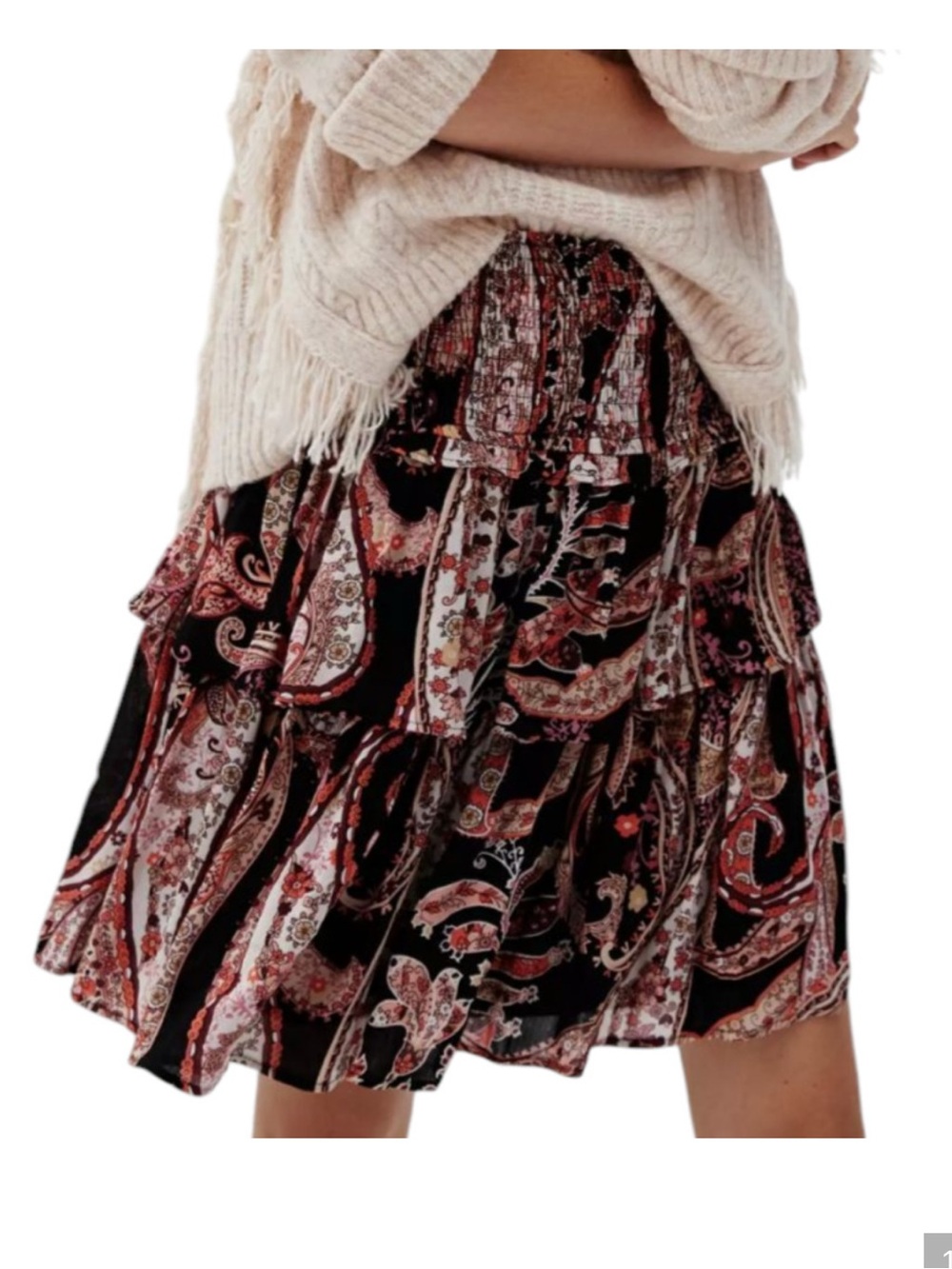 Boho Tiered Paisley Midi Skirt - Black & Rust
